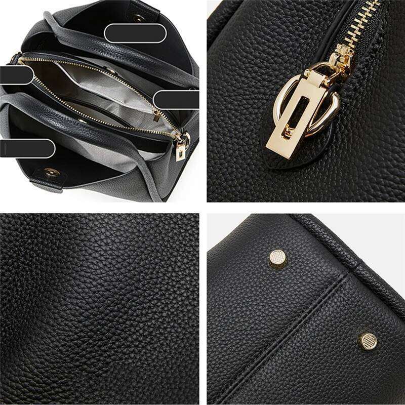 Burminsa Cowhide Genuine Leather Bucket Tote Handbags For Women 2025 Designer Top Handle Ladies Shoulder Crossbody Bags