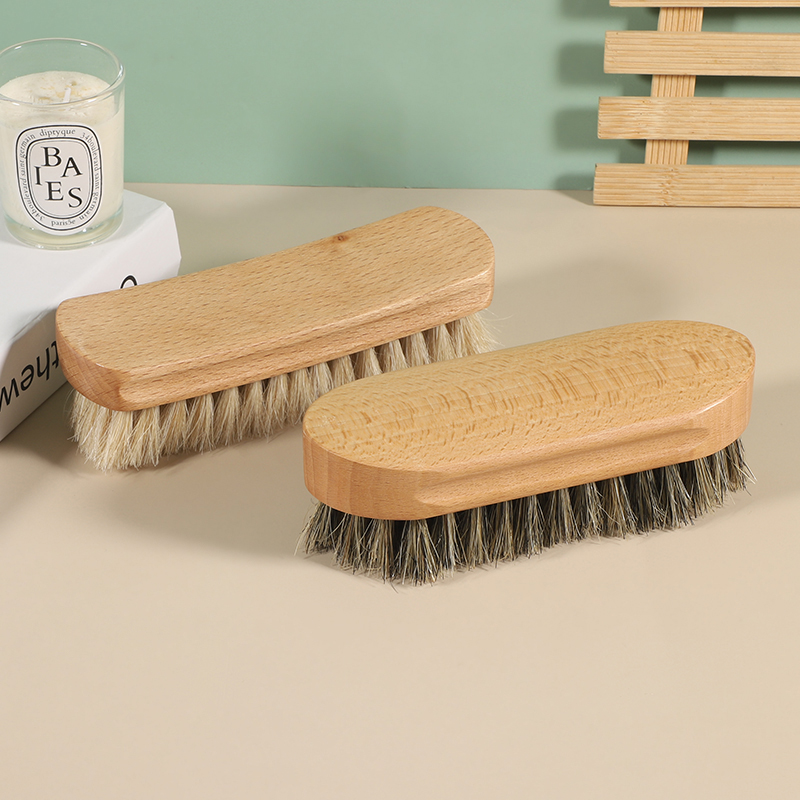 Pig hair solid wood shoe brush multifunctional non damaging shoe leather shoe leather care dust removal and oiling household cleaning brush care brush