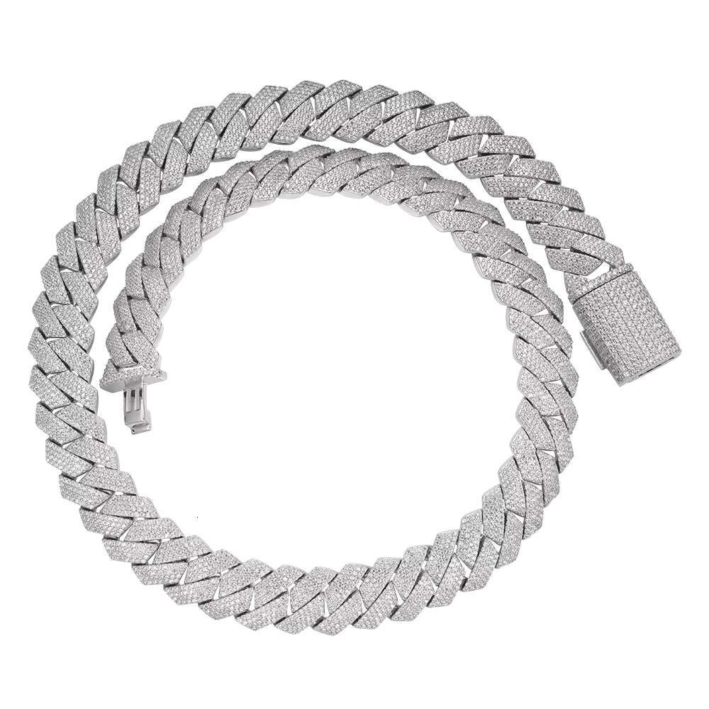 OACOCA Hot Selling Jewelry High Quality 925 Sterling Silver Prong Setting VVS Moissanite 18K Gold Plated Rapper 14MM Cuban Chain