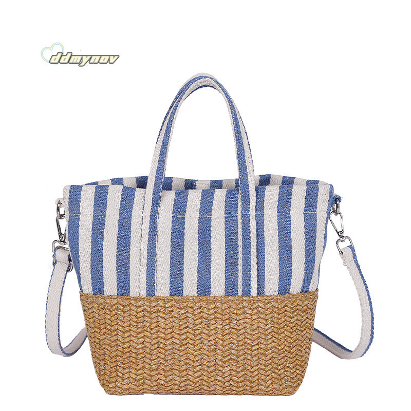 Niche Plaid Woven Canvas Fashion Tote Large Capacity Patchwork Casual Shoulder Crossbody Bag ddmynov