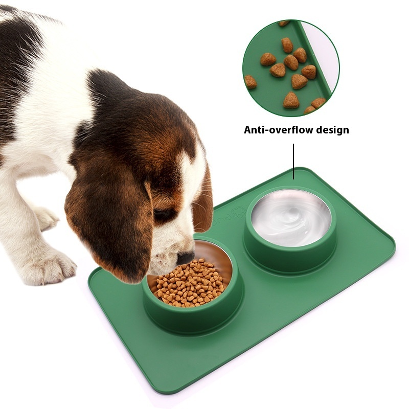 New Double Pet Drinking Water Feeding Silicone Anti-Slip Anti-Tip Anti-Spill Dog Food Bowl