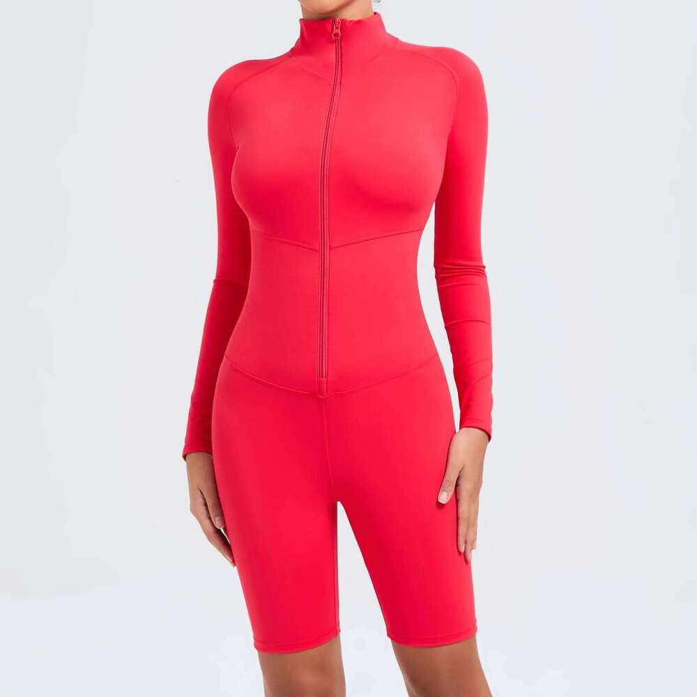 Full Body Sport Jumpsuit Women Sportswear Zipper Fiess Short Overalls Workout Clothing One Piece Yoga Set Tracksuit Gym Wear
