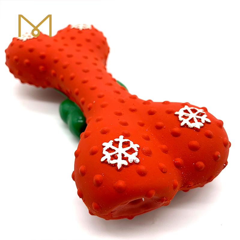 Christmas Rubber Bone Dog Toys Chinese Red Soft Cute Screaming New Natural Pet Wholesale Squeaky Latex Bone Dog Toys 8pcs/Pack