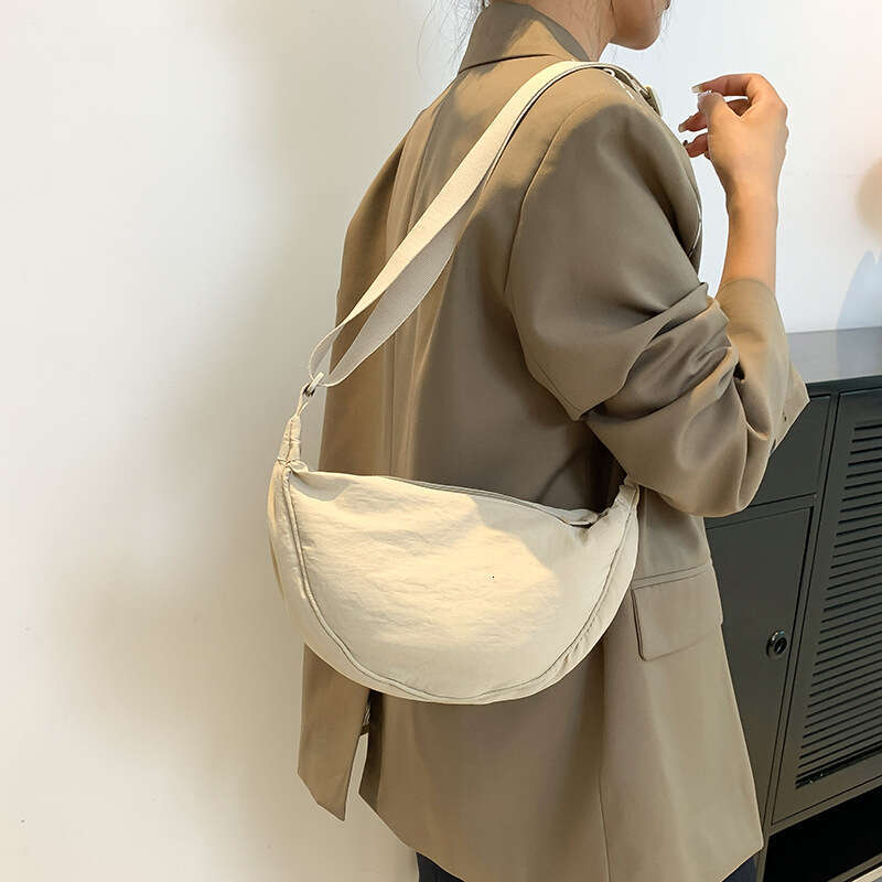Korean Style Washed Fabric Pleated Dumpling Solid Color Simple Lightweight Shoulder Versatile Casual Underarm Crossbody Bag