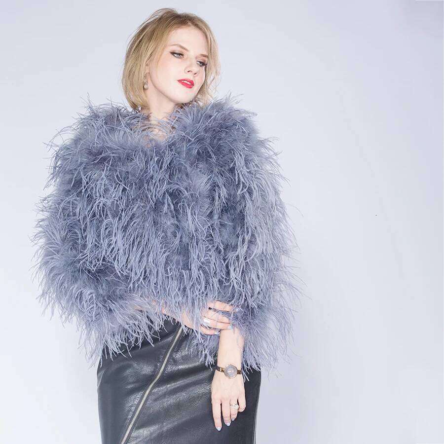 Winter Ostrich Feather Casual Long-Sleeved Australia Imported Feathe Jacket Ladies Nightclub Coat