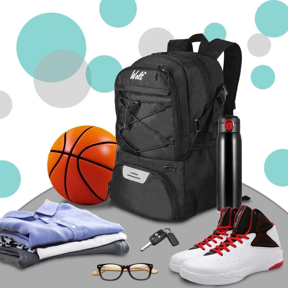 Wolt | Basketball Backpack Large Sports Bag With Separate Ball Holder & Shoes Compartment, Best For Basketball, Soccer, Voll