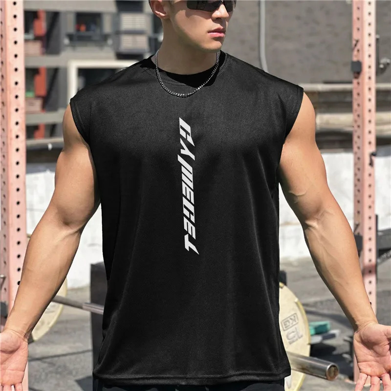Mens Gym Tank top Man Fitness Sleeveless Shirt Male Mesh Breathable Sports Vest Undershirt Gyms Running Men 250609