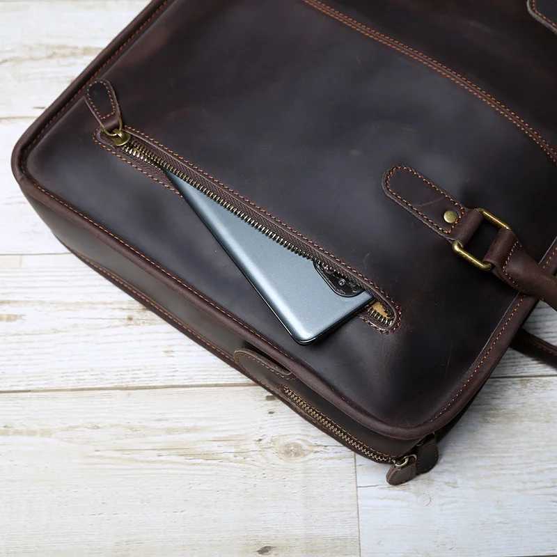 New Leather Mens Business Leisure Handbag With Cowhide Horizontal Style And Large Capacity Single-Shoulder Messenger Briefcase W250610