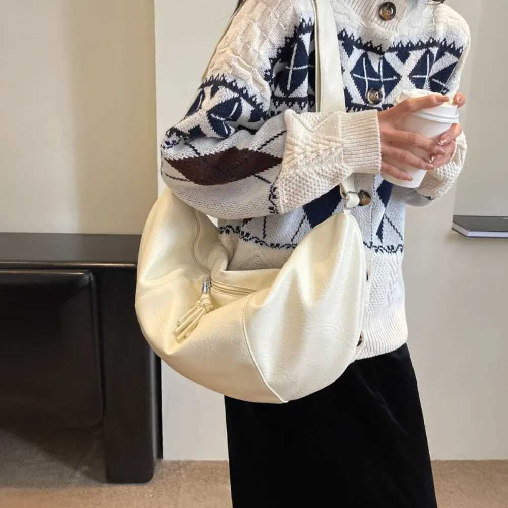 Retro Korean Version Ins Hobos Bag Causal Large Capacity PU Soft Simple and Casual 2024 New Tote Leather Shoulder Bags Women BagXJ250610