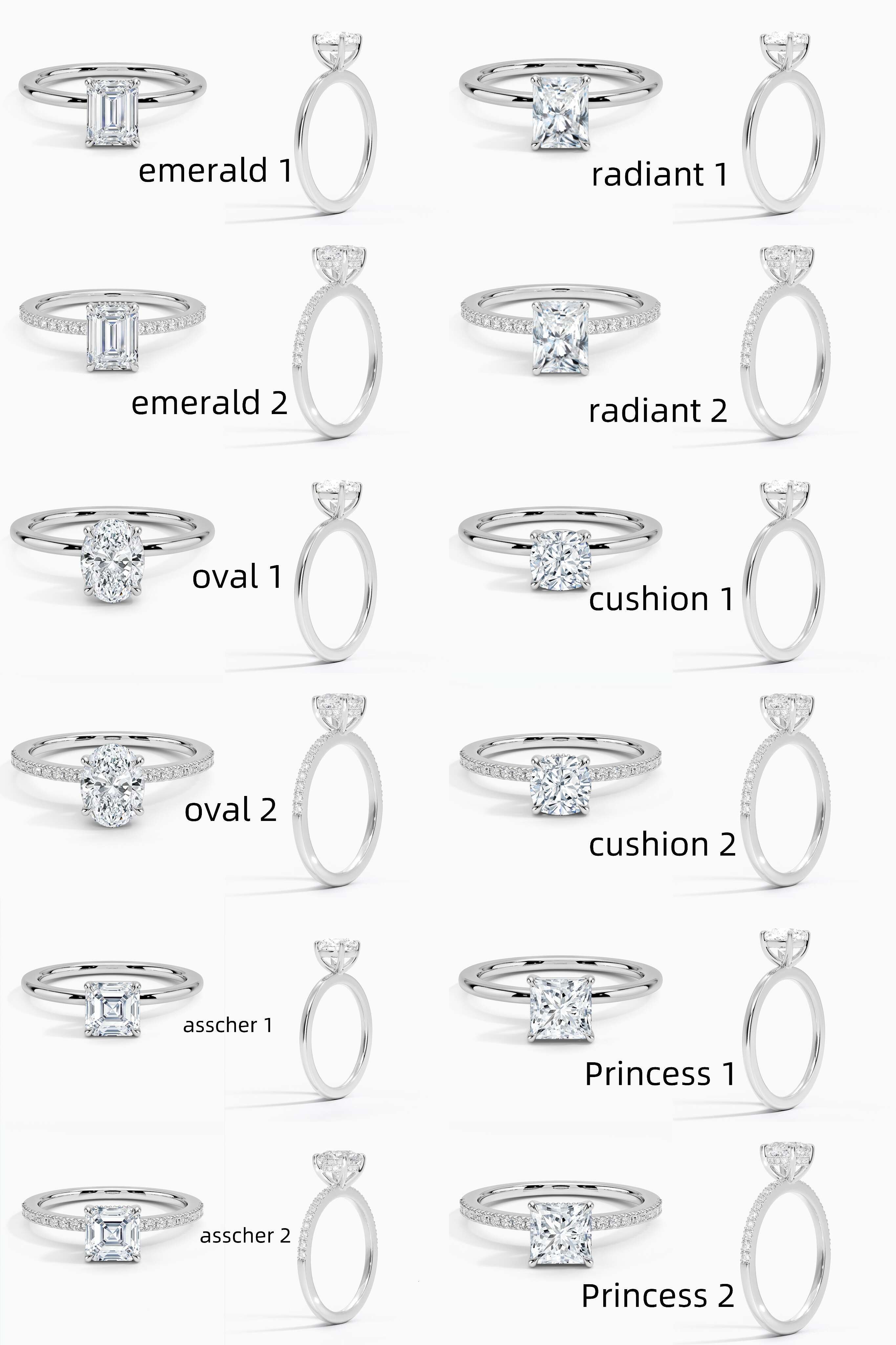 IGI 1CT DEF VS VVS2 Different Main Gemstone Designs Fine 14k White Gold Lab Grown Diamonds Jewelry Rings