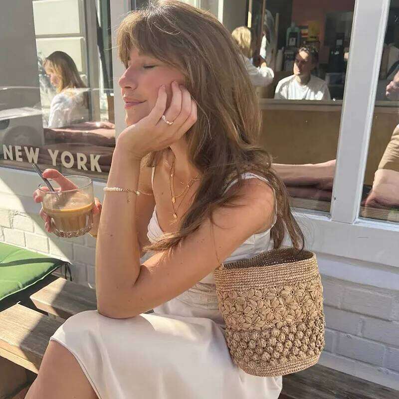 Fashion Raffia Straw Women Shoulder Bags Designer Weave Lady Handbag Casual Handmade Summer Beach Tote Bucket Bag