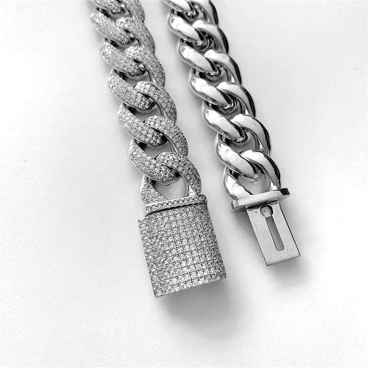 OACOCA Hip Hop White Gold Plated 18mm Iced Out Cuban Link Chain Diamond Cuban Link Chain Necklace