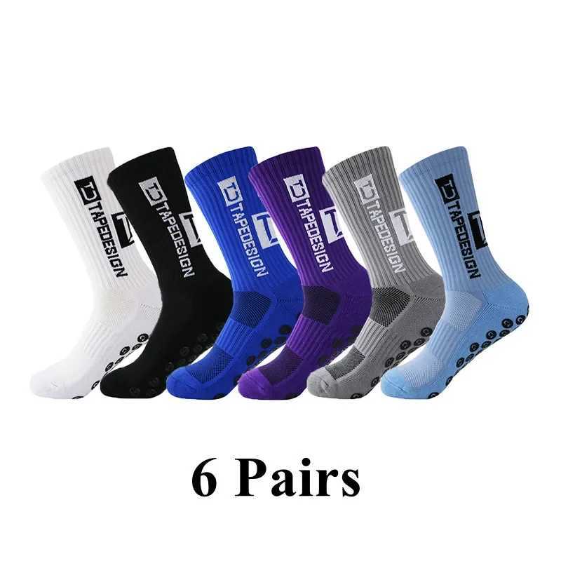 6Pairs/Lot New ANTI SLIP Tapedesign Socks Mid Calf Non-Slip Soccer Sport Cycling Sports Mens Sock EU38-44 Z250610