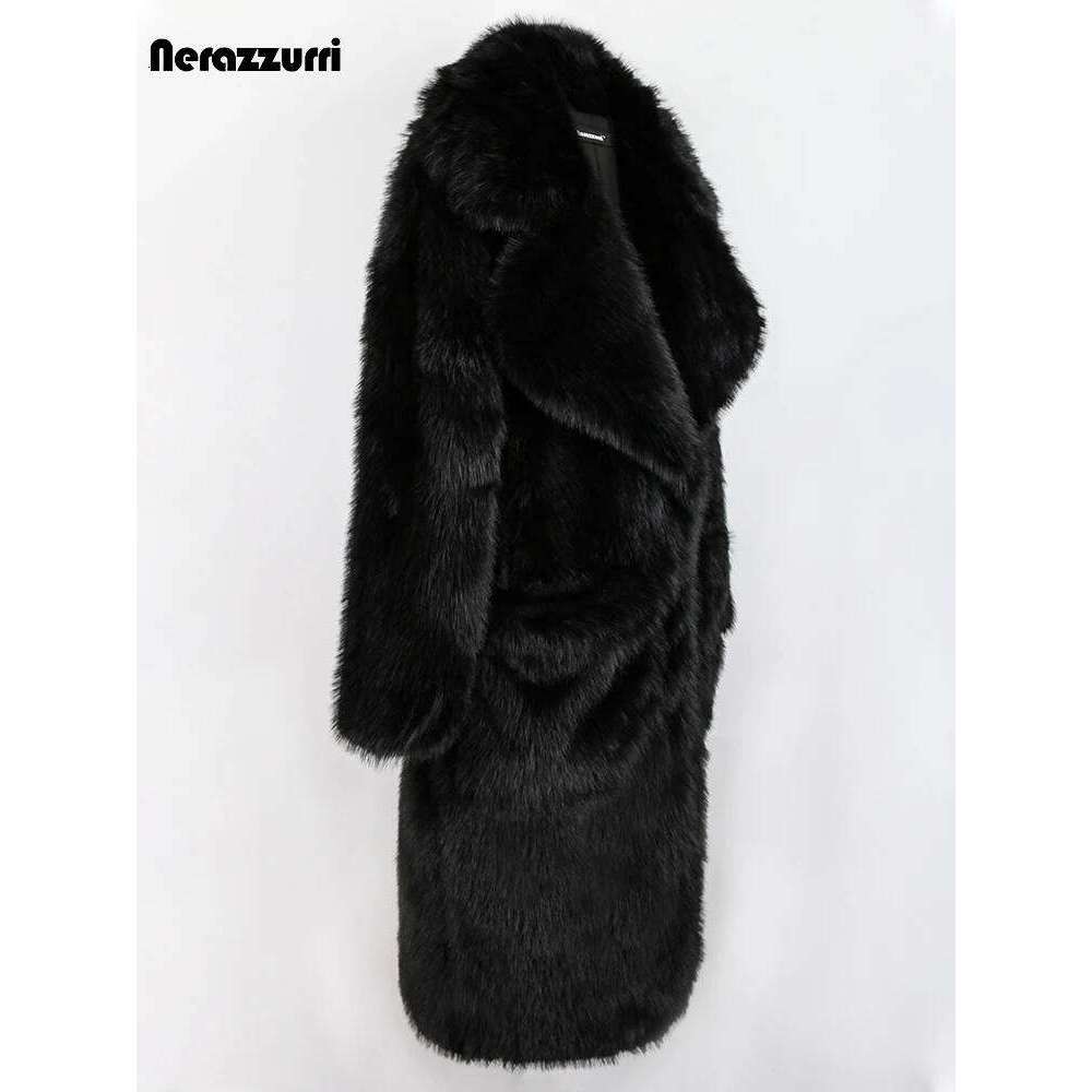 Nerazzurri Winter Long Pink White Black Oversized Shaggy Hairy Thick Warm Soft Stylish Fluffy Faux Fur Coat Women Lapel Pockets