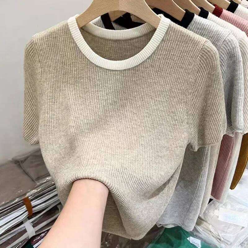 Spring Summer New Short-sleeved Women Sweaters O-neck Slim Pullover Knitted Sweater Casual Clothes Pullovers Thin Knit Tops 2024