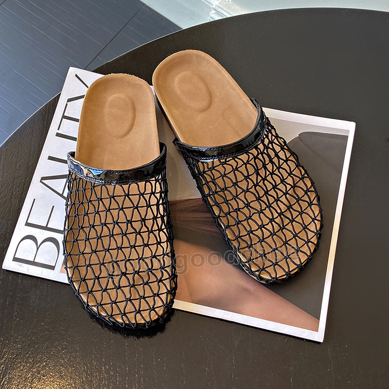 New Summer Mesh Hollow out designer sandals womens clogs flats heels Shallow slides Beach sandale Comfort Retro women shoes Fishing Net Half slippers