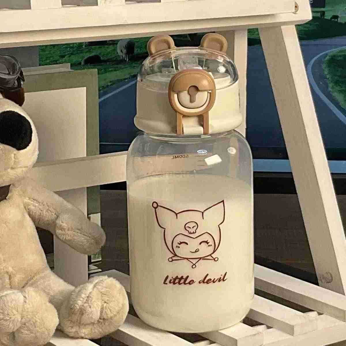 Sanrio Sanrio Anime Transparent Straw Cup Hello Kitty Pochacco 600ML Cartoon Plastic Water Cup with Straw for Drinking Portable Handle for StudentsXJ2