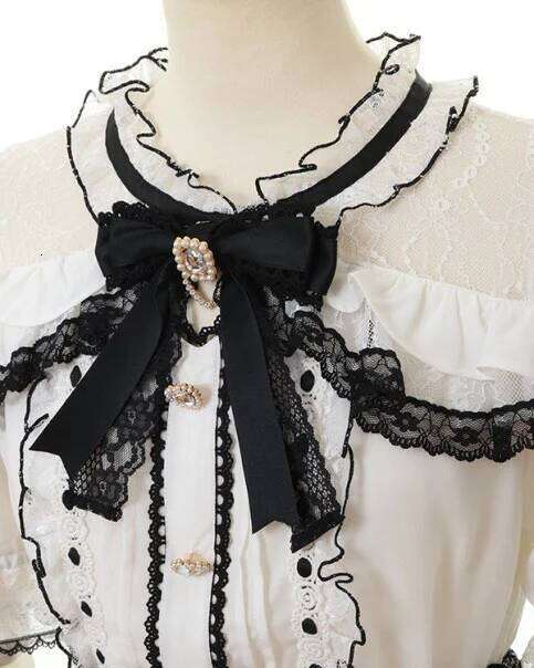 Japanese Mine Style Sweet Off-Shoulder Ruffle Color-Blocking Bow Shirt Short Sleeve Lace Blouses Women Blusas Top
