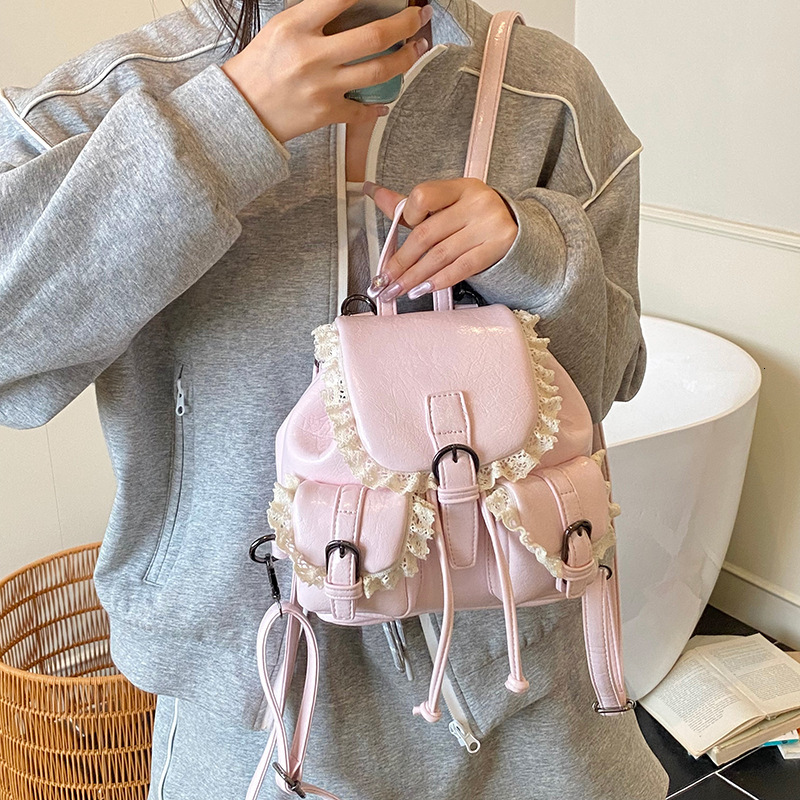 Free shipping designer Fashionable Small Backpack 2025 High-end Lace Trim Niche Design Creative Backpack Korean Style Internet Celebrity Women Bag