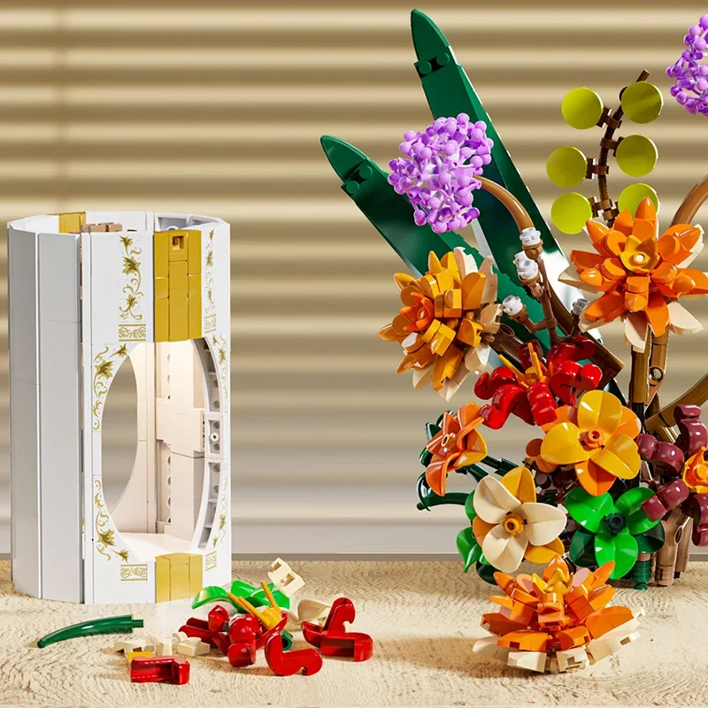Dandelion Building Blocks - 890 PCS Flower Bouquet Model Brick Set with Light, DIY Desktop Decoration, Holiday Gifts ddmymoon