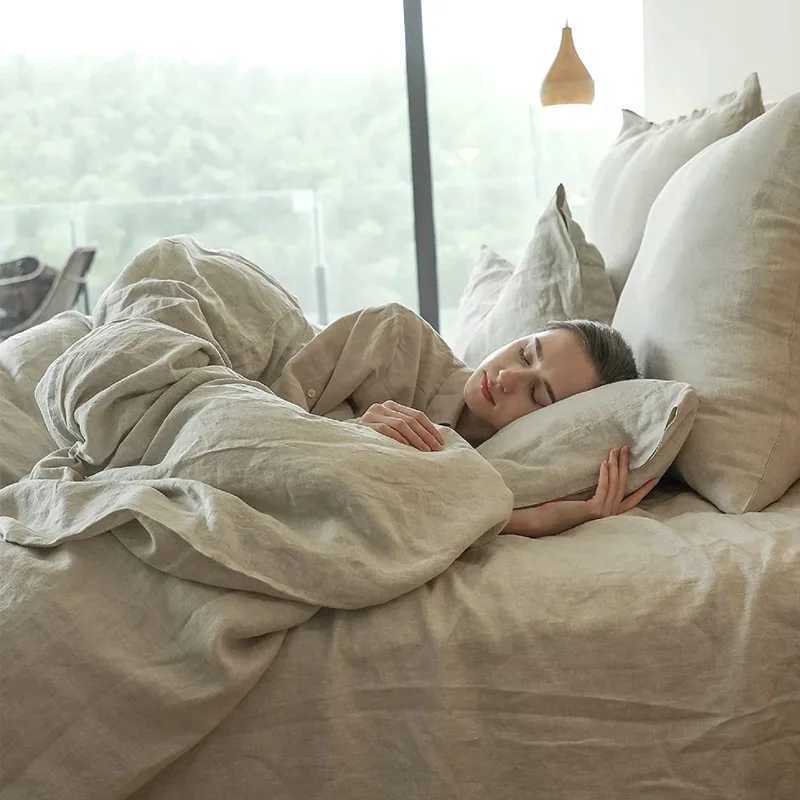 100% Linen Bed Duvet Cover Stone Washed France Linen Solid Color Breathable case Home Textiles Bedding Y250611