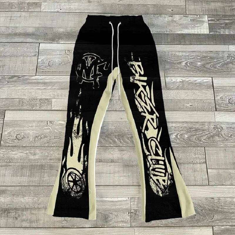 Y2k Hip Hop Men Loose 3D Print Trousers Casual Sweatpants Mid Waist Sporty Female Streetwear Vintage Flared Pants