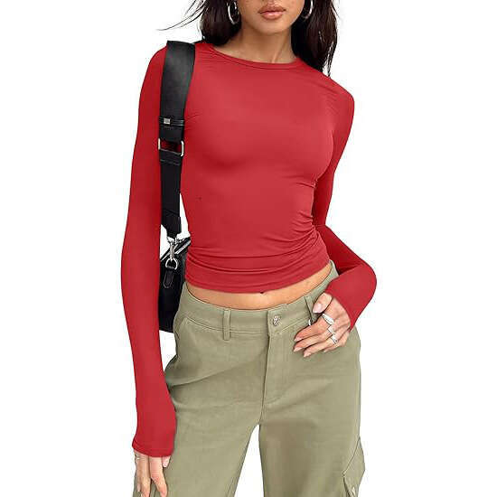 Base Shirt Short Fit Long Sleeve Basic Round Neck Top Slim Milk Silk Women's Clothing B5