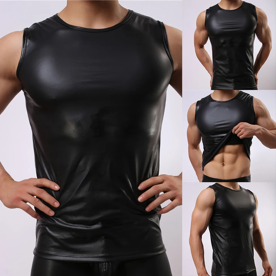 Faxu Leather Tank Tops Men Sport Fitness Bodybuilding Tanks Fashion Man Gym Sleeveless TShirt Singlet Undershirts 250609