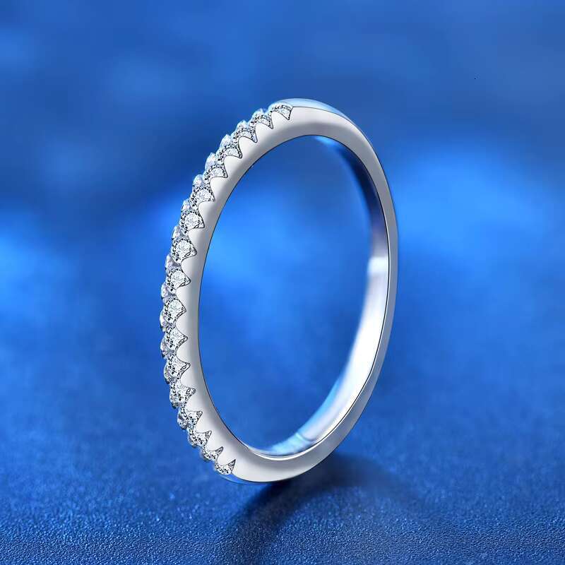 1.5mm Width Moissanite Lab Created Diamond Half Eternity Wedding Band Sterling Silver for Women
