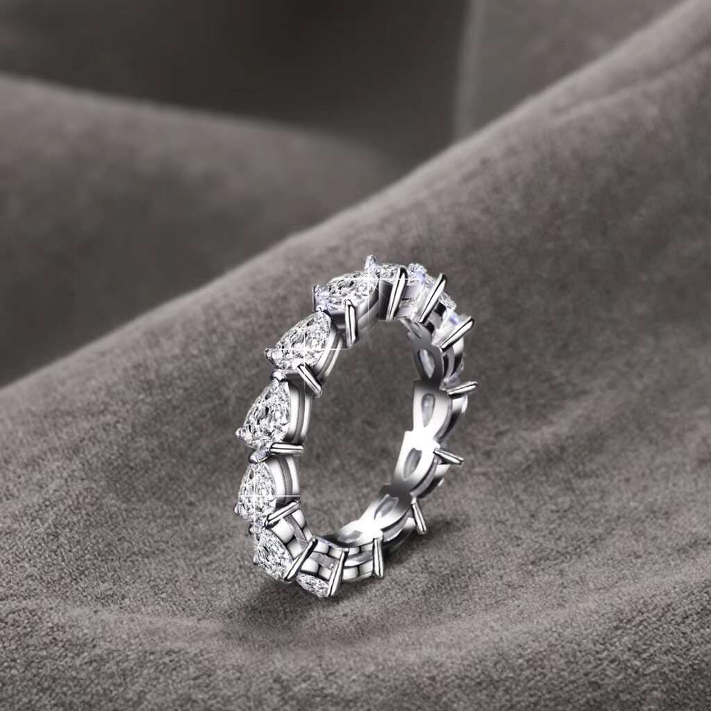 925 Sterling Silver Engagement Ring Pear Cut Jewelry Women Tear Rop Pear Moissanite Eternity Ring