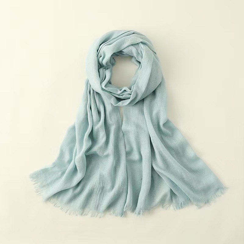 T944 Spring and Summer New Silk Scarf Women's Fashion Sunscreen Sunshade Beach Long Scarf Pure Color Cotton and Linen Scarf