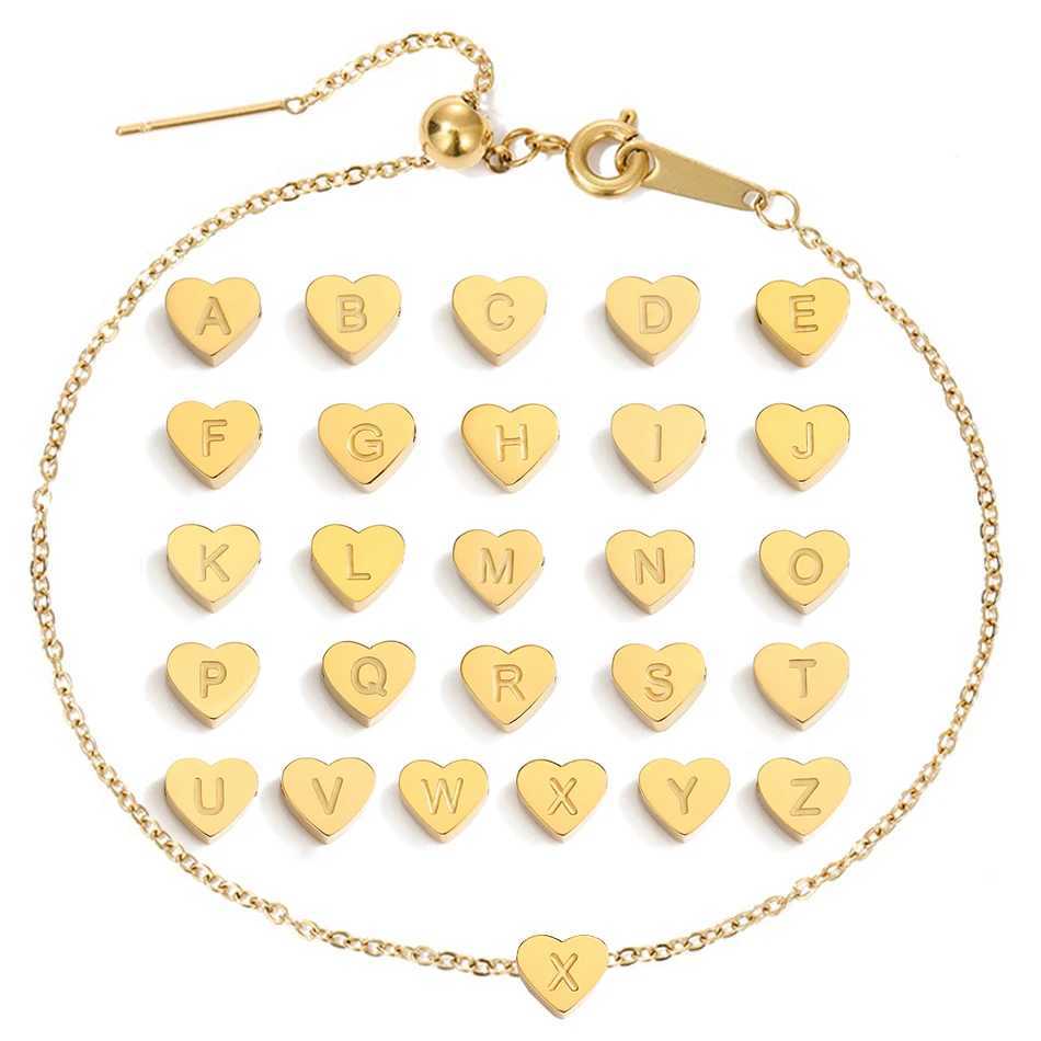 Letter Heart Alphabet Initial Name Women Bracelet Charms Pendant Golden Plated Handmade Bracelet Jewelry Wholesale Dropshipping XJ250707