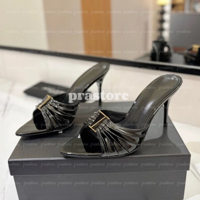 Dress shoes Elegant Ladies stiletto Slippers mule Genuine Leather Fashionable Letter Buckle Sharp toes sandals luxury women designer high-heeled Slipper