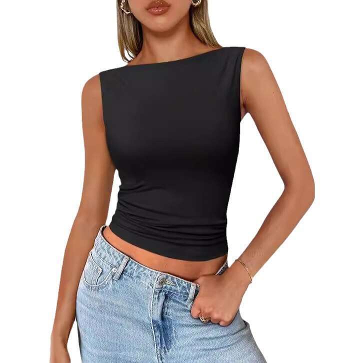 Women's Pullover Strapless Sleeveless Sexy Outerwear Square Neck Vest Tank Dopamine Inner Wear Top B5