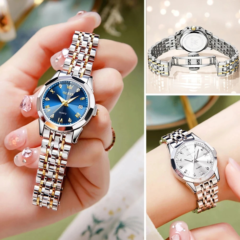 OLEVS Womens Watches Elegant Rhombus Original Quartz Ladies Wristwatch Stainless Steel Waterproof Luminous Top Watch 250606