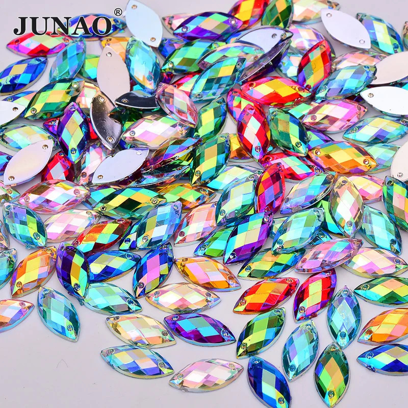 JUNAO 100pc 715mm Pink AB Sewing s Flat Back Horse Eye Sew On Strass Crystal Loose Acrylic Bead Stone For Needlework 250606