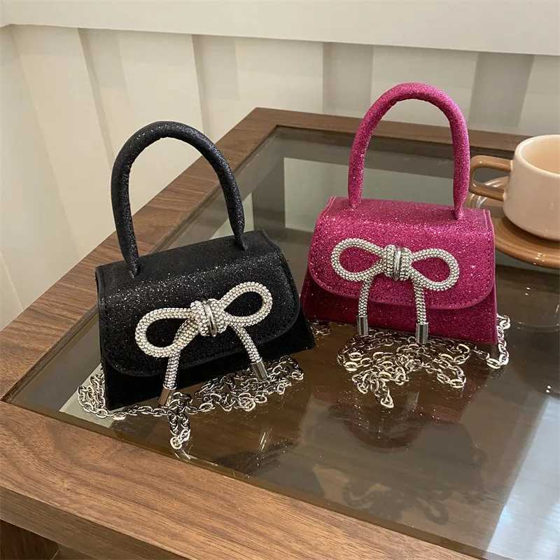 1pcs PU Leather Glitter Small Square Handbag with Detachable Chain Strap Bow Design Womens Fashion Shoulder Bag XJ250610