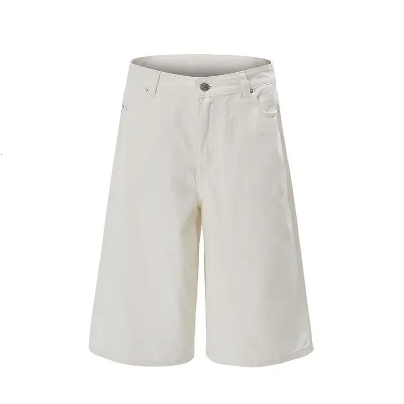100% Cotton White Jeans Summer Mens Shorts Baggy Wideleg Casual Calflength Denim Pants Oversized Loose Fashion Streetwear 250610