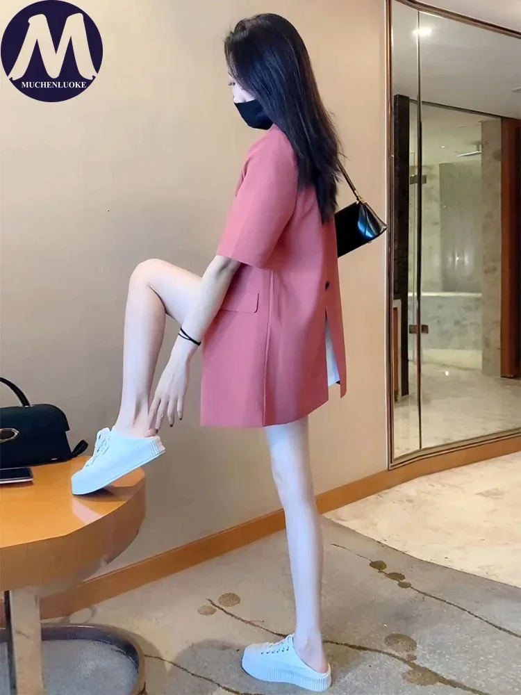 Slim Fit Short Sleeved Blazer for Women Thin Suit Coats Casual Loose Blazers Office Tops Korean Fashion Summer 250610