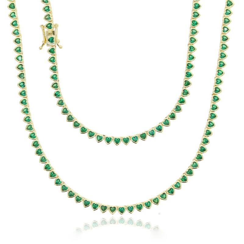 Green White CZ Bezel Heart Shaped Tennis Chain Choker Necklace For Women Geometric Classic Jewelry