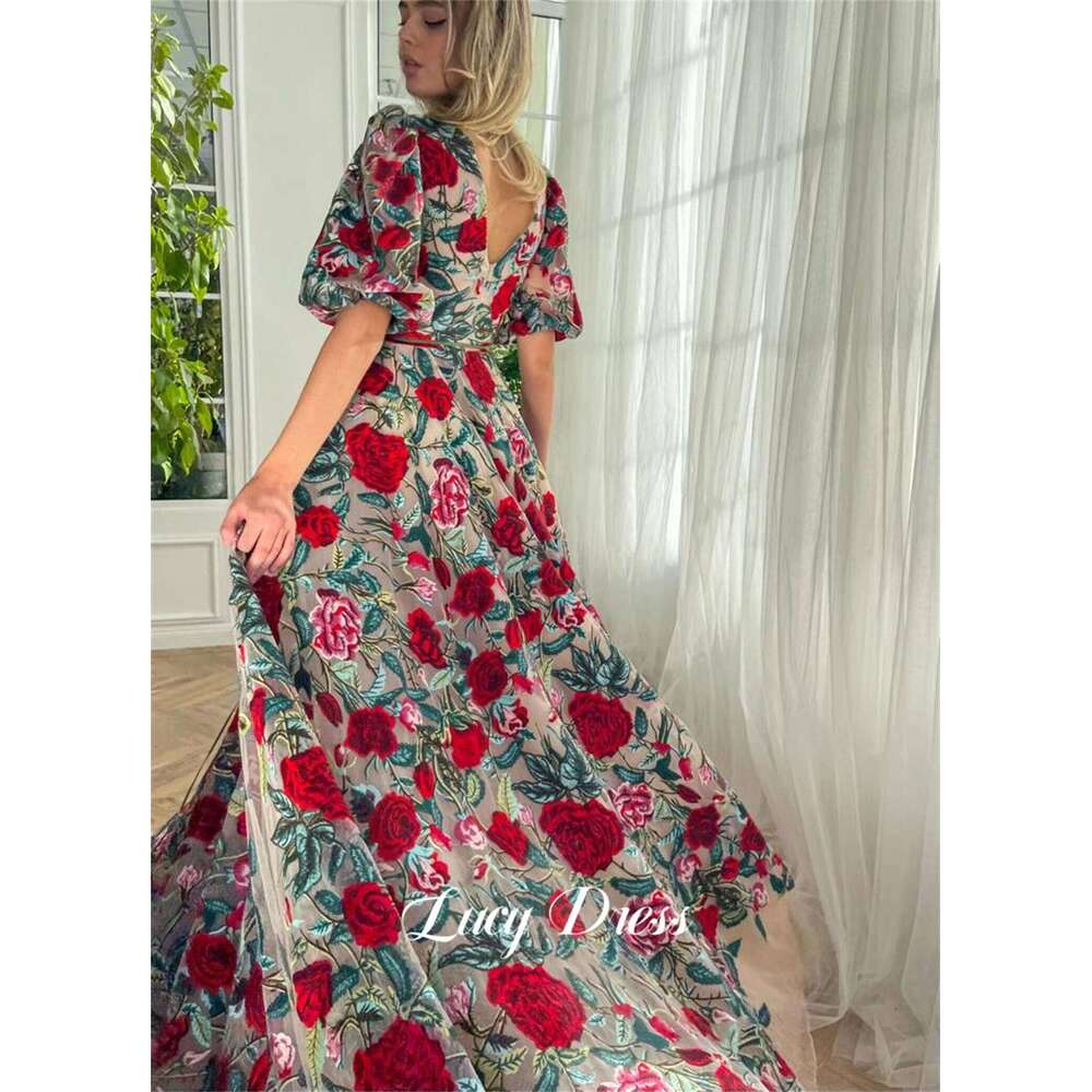 Lucy Party Dress Ball Gown V Collar Wedding Floral Lace Evening Dresses 2024 Prom Women Midi Ladies Gala Woman Customized