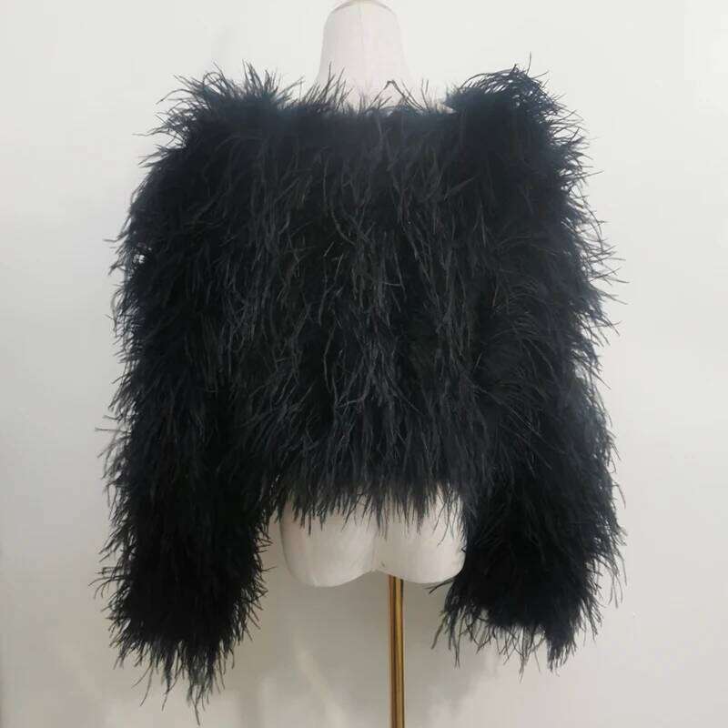 New Style Coat 38 Cm 100% Natural Hair Women's Sexy Real Ostrich Featherostrich Feather Jacket Long Sleeve