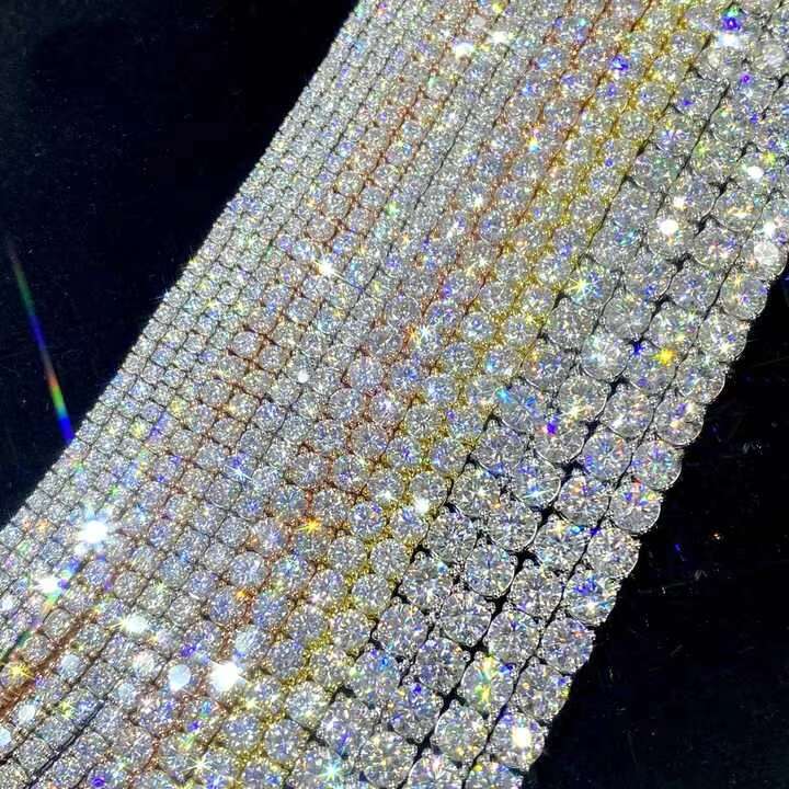 OACOCA Custom Hip Hop Moissanite Tennis Chain 4mm 925 Sterling Silver Cuban Link Necklace for Men with VVS Diamond Clustered Design