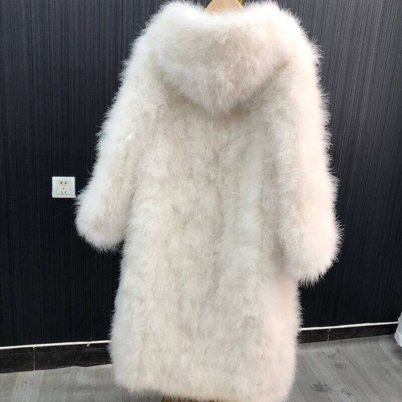 Length With Cap Fluffy Feather Marabou Jacket Winter Womens Clothing Outerwear Warm Coat Eveningwear Wife's Gift Turkey Feather