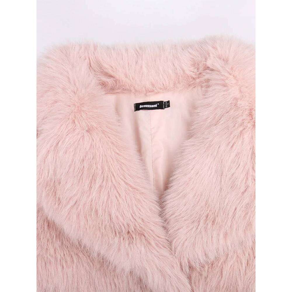 Nerazzurri Winter Long Pink White Black Oversized Shaggy Hairy Thick Warm Soft Stylish Fluffy Faux Fur Coat Women Lapel Pockets