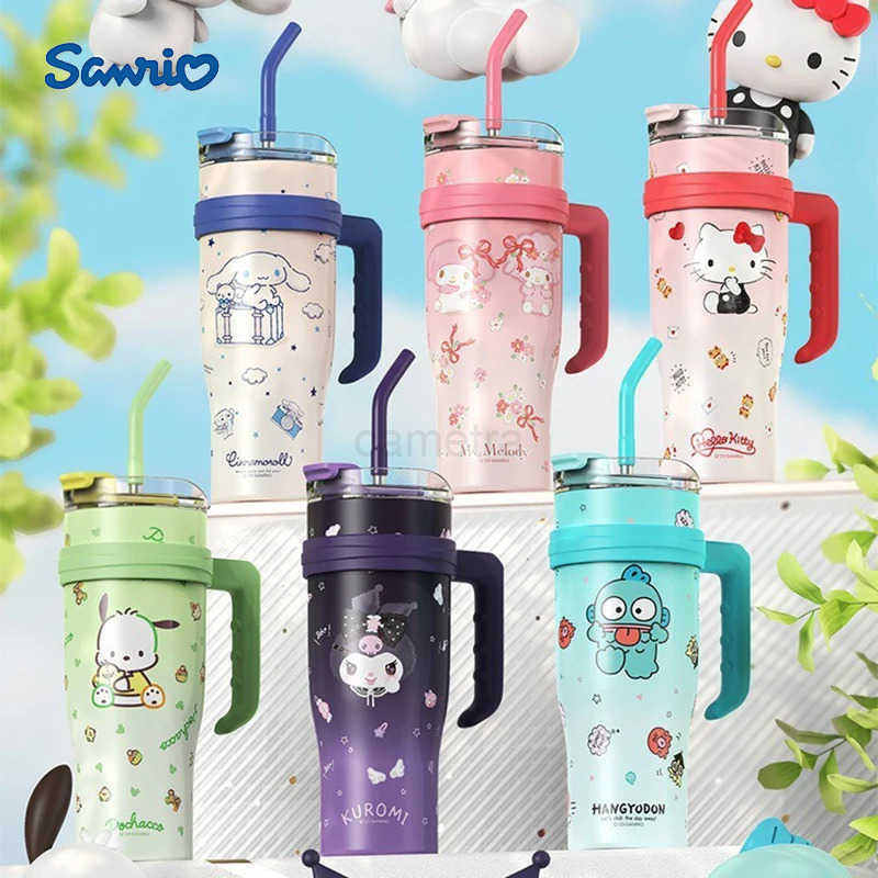 Sanrio Sanrio Big Mac Insulated Cup 304 Stainless Steel Large Capacity with Handle Thermos Bottle Hello Kitty Kuromi Melody Holiday Gift XJ250611