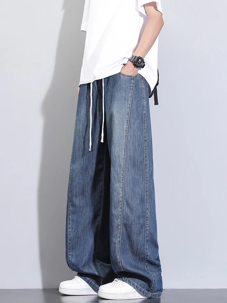 Summer Lyocell Jeans Men Korean Fashion Wide Leg Straight Denim Pants Light and Thin Cool Baggy Jeans Trousers 250611