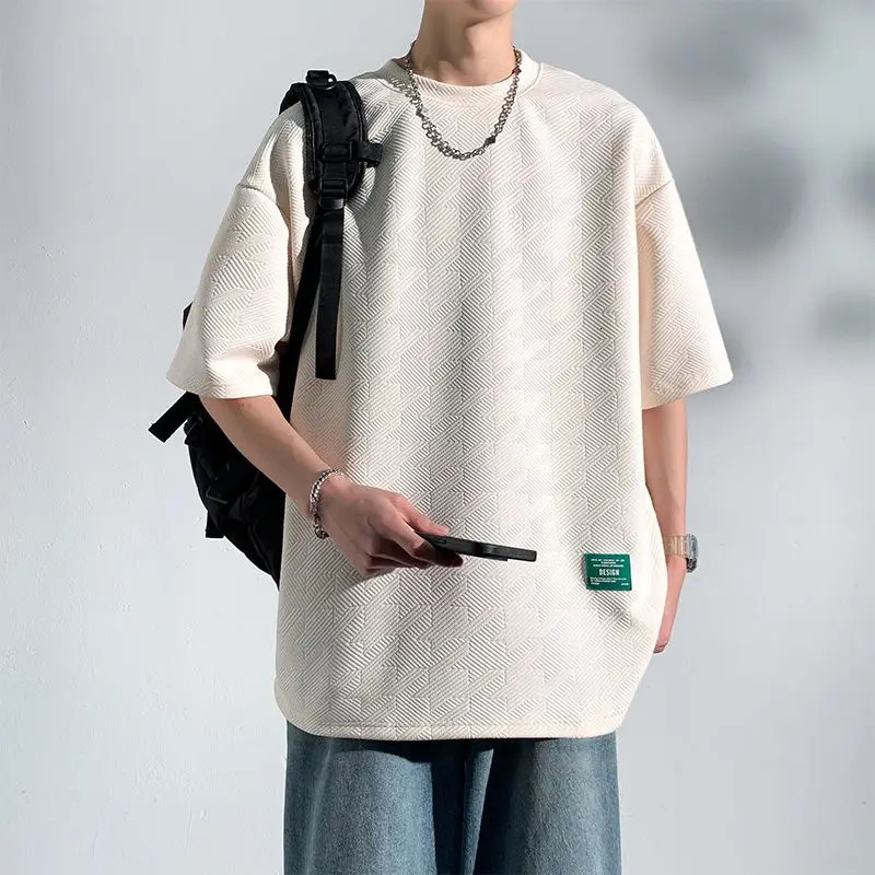 T-shirt Five-point Loose Trendy Half-sleeved Top Short-sleeved T Casual Hong Kong Style Summer Trendy Jacquard 250611