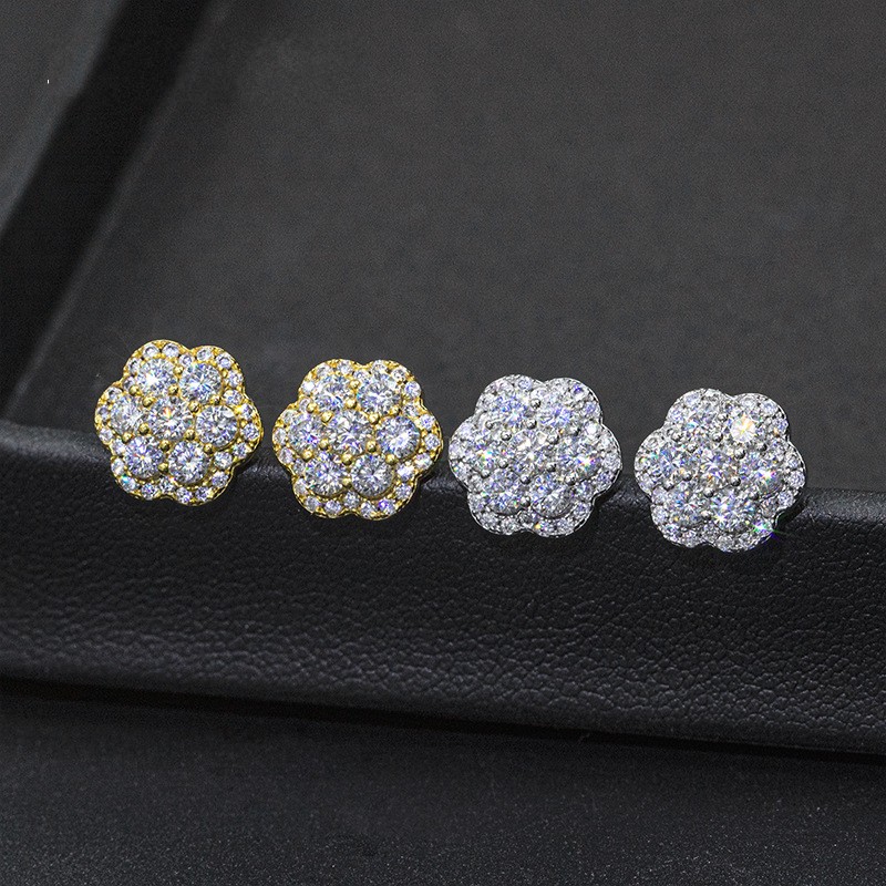 2025 Choucong Ins Top Sell Hip Hop Vintage Jewelry Genuine 100% S925 Sterling Silver 18K Gold Round Cut White Moissanite Diamond Party Women Flower St