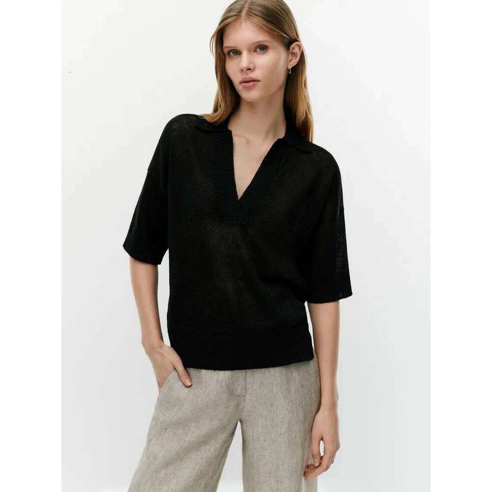 Ethereal MD 2025 massidutti spring new style of Women's casual linen short-sleeved polo shirt